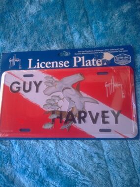 Guy Harvey Shark License Plate - Red & White